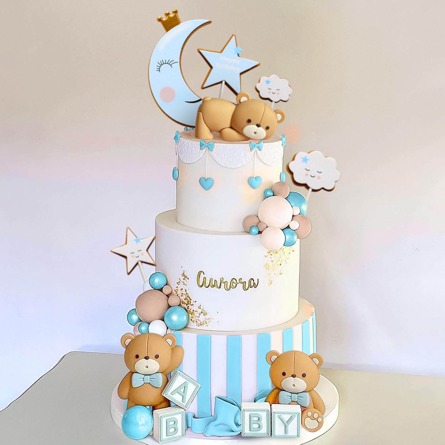 JeVenis Blue Bear Cake Decor Set