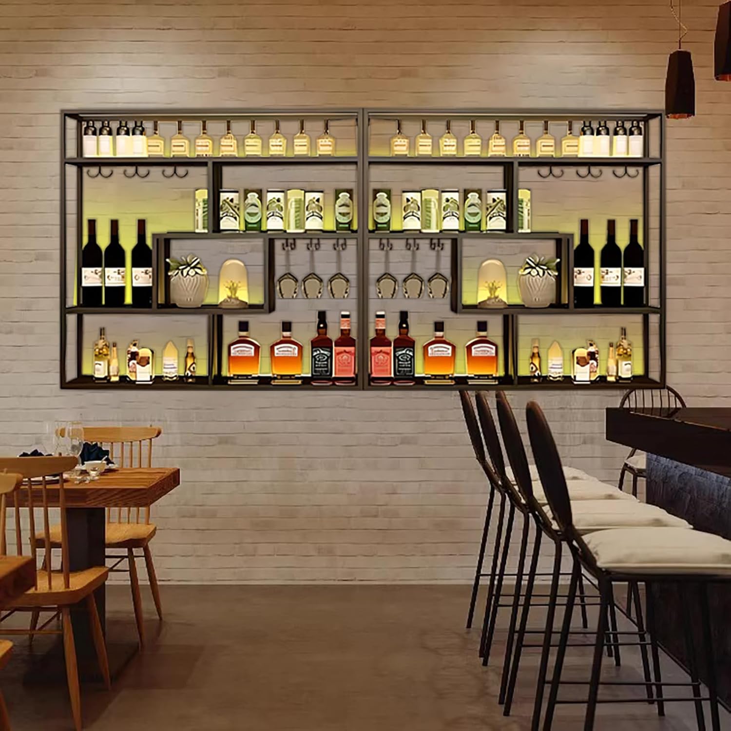 118in Wall Mounted Wine Rack with Glass Holder