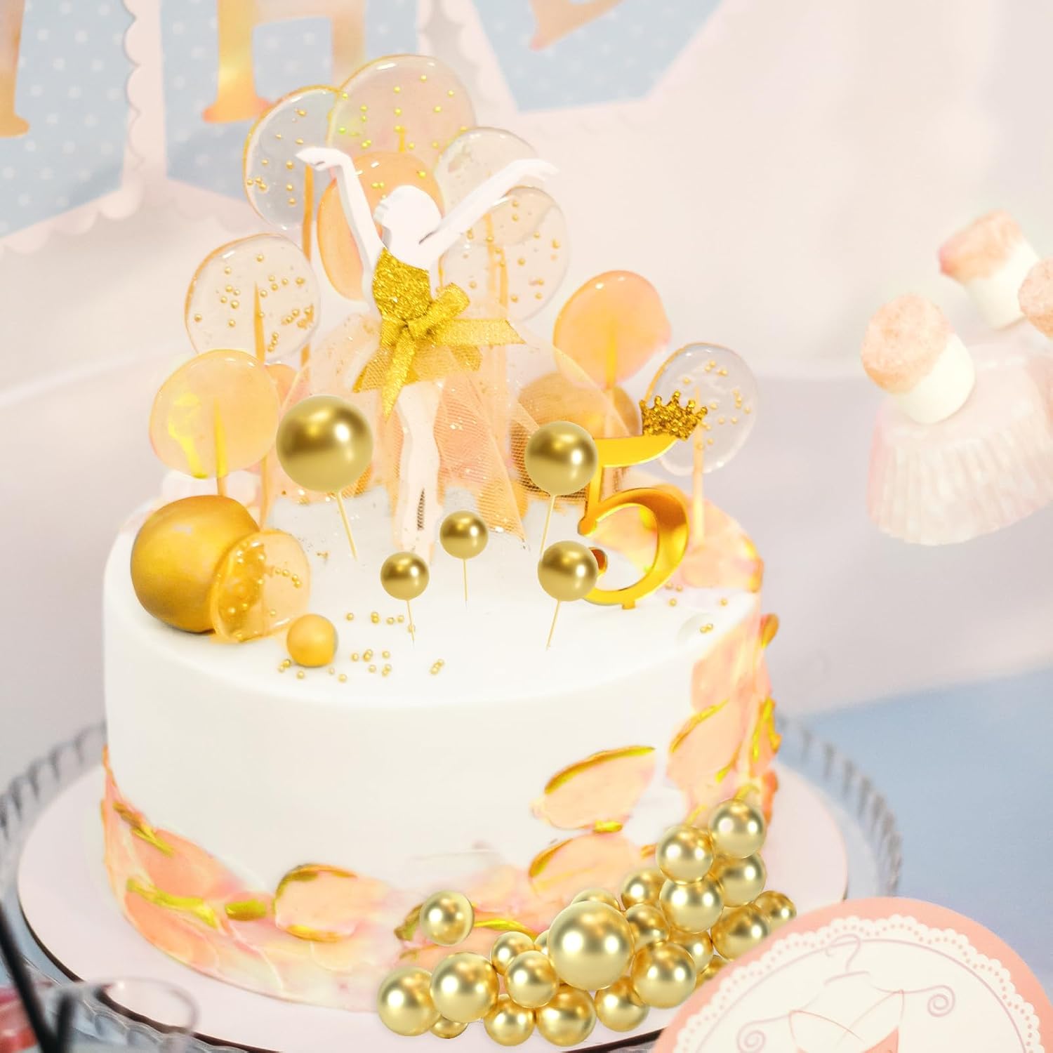 BOUBONI 48 Pcs Gold Cake Topper Decorations