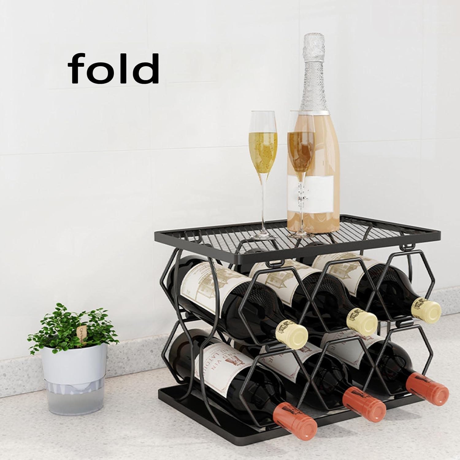 JUSHZ Foldable Wine Rack Holder 6-Bottle Black