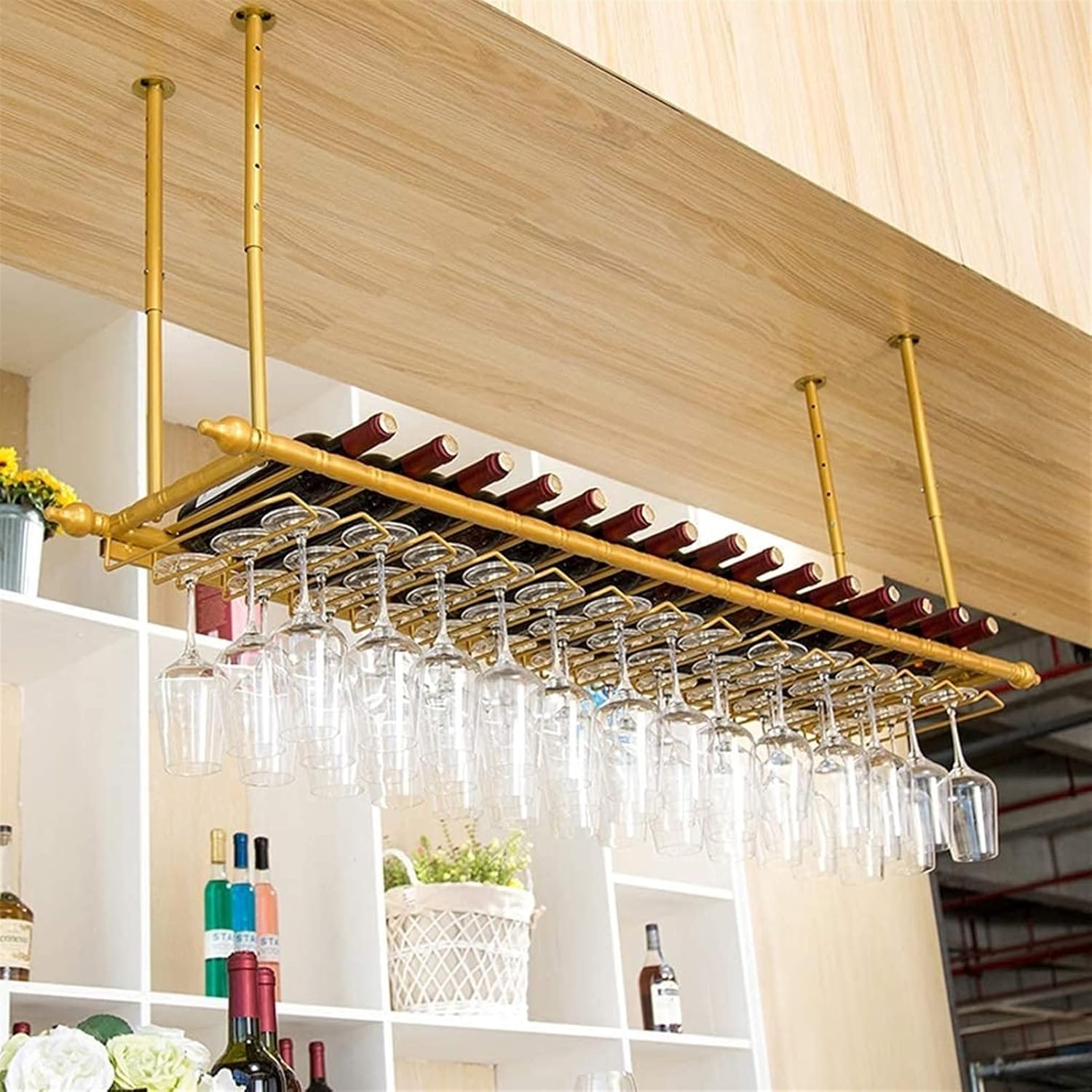 KOHARA Adjustable Wall Wine Rack with Glass Holder
