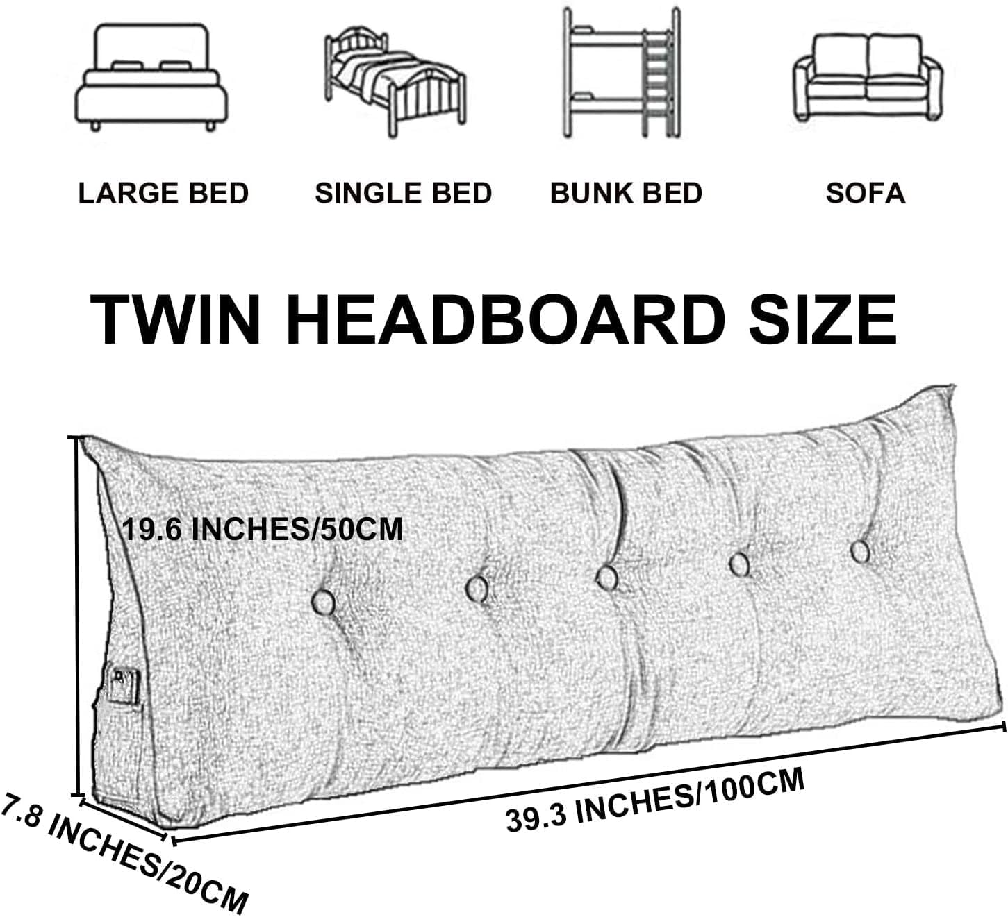 COZMAX Gray Solid Color Triangle Headboard Pillow