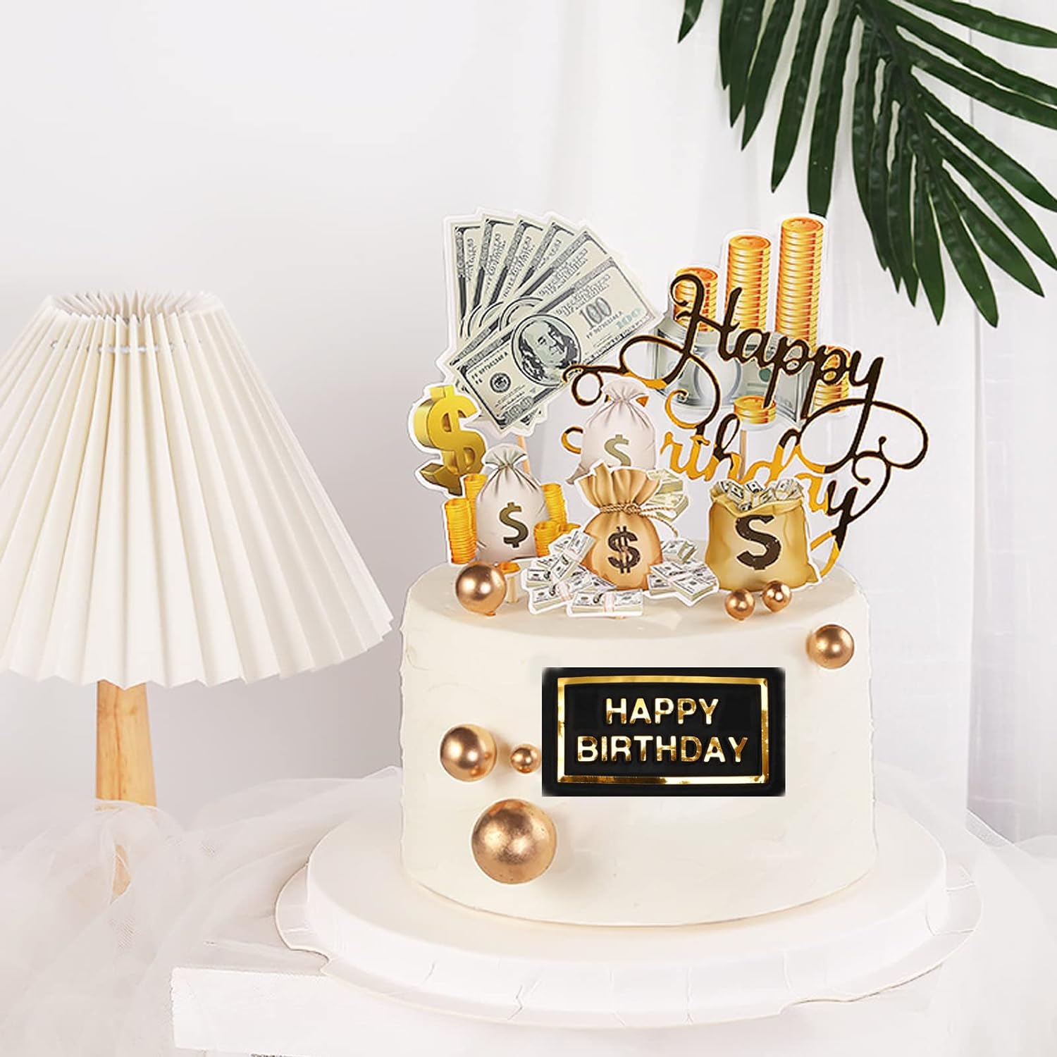 10Pcs Dollar Bill Sign Cupcake Toppers Birthday Decor