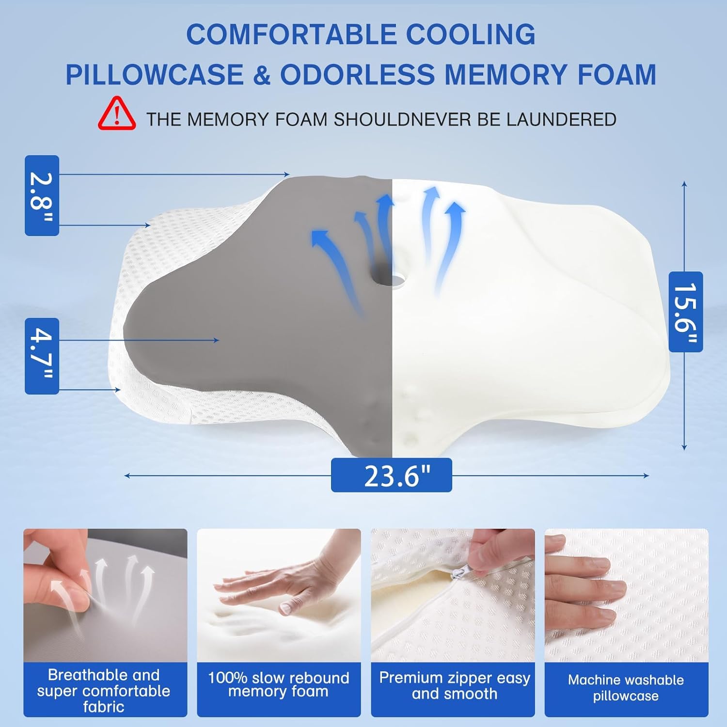 Right Cervical Neck Pillow with Adjustable Height and Memory Foam Support