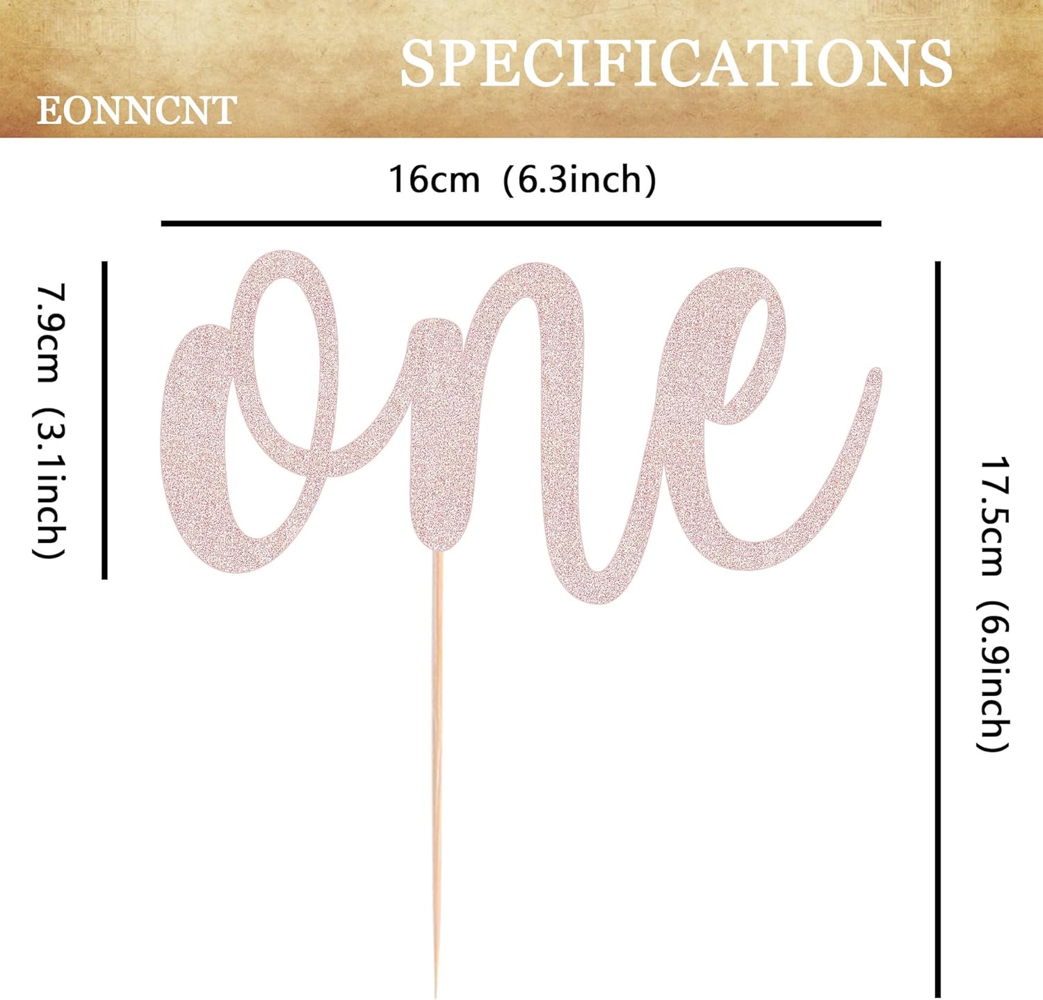 Rose Gold Glitter 1st Birthday Cake Topper