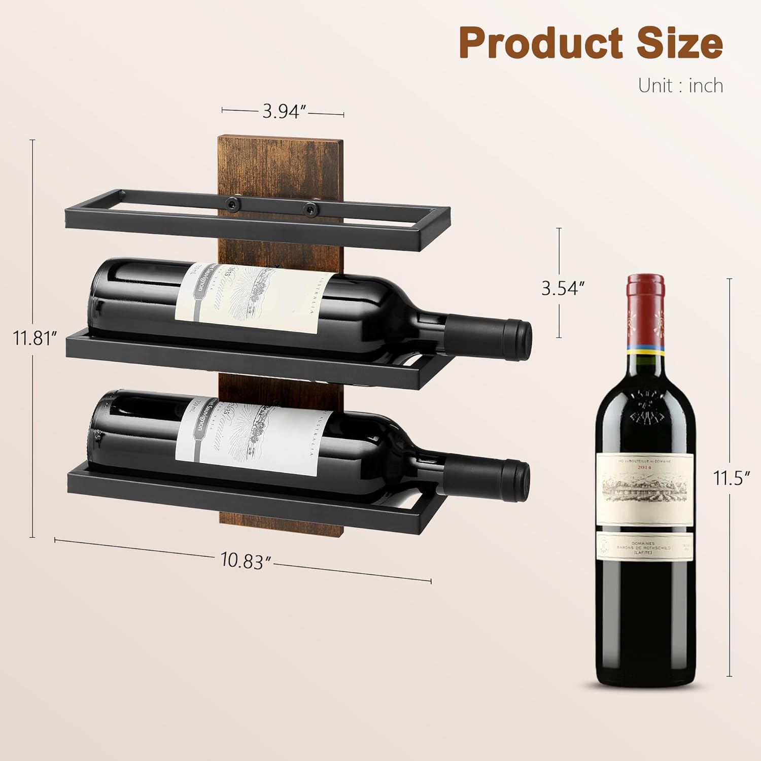 Hoctieon 3 Tier Wall Wine Rack Set - Rustic Brown