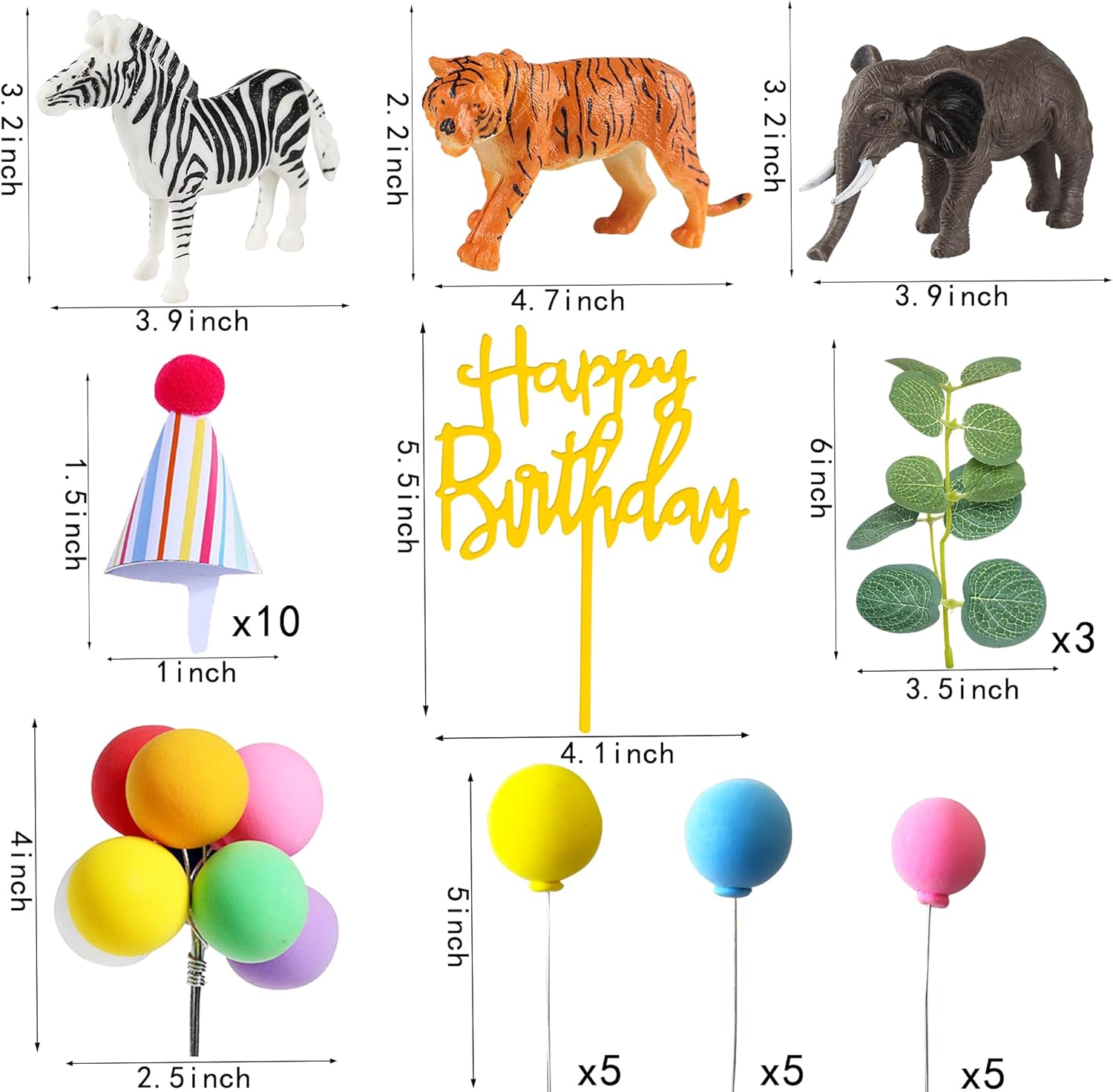 LEFUBABY Safari Animal Cake Toppers with Mini Hats and Balloons 1
