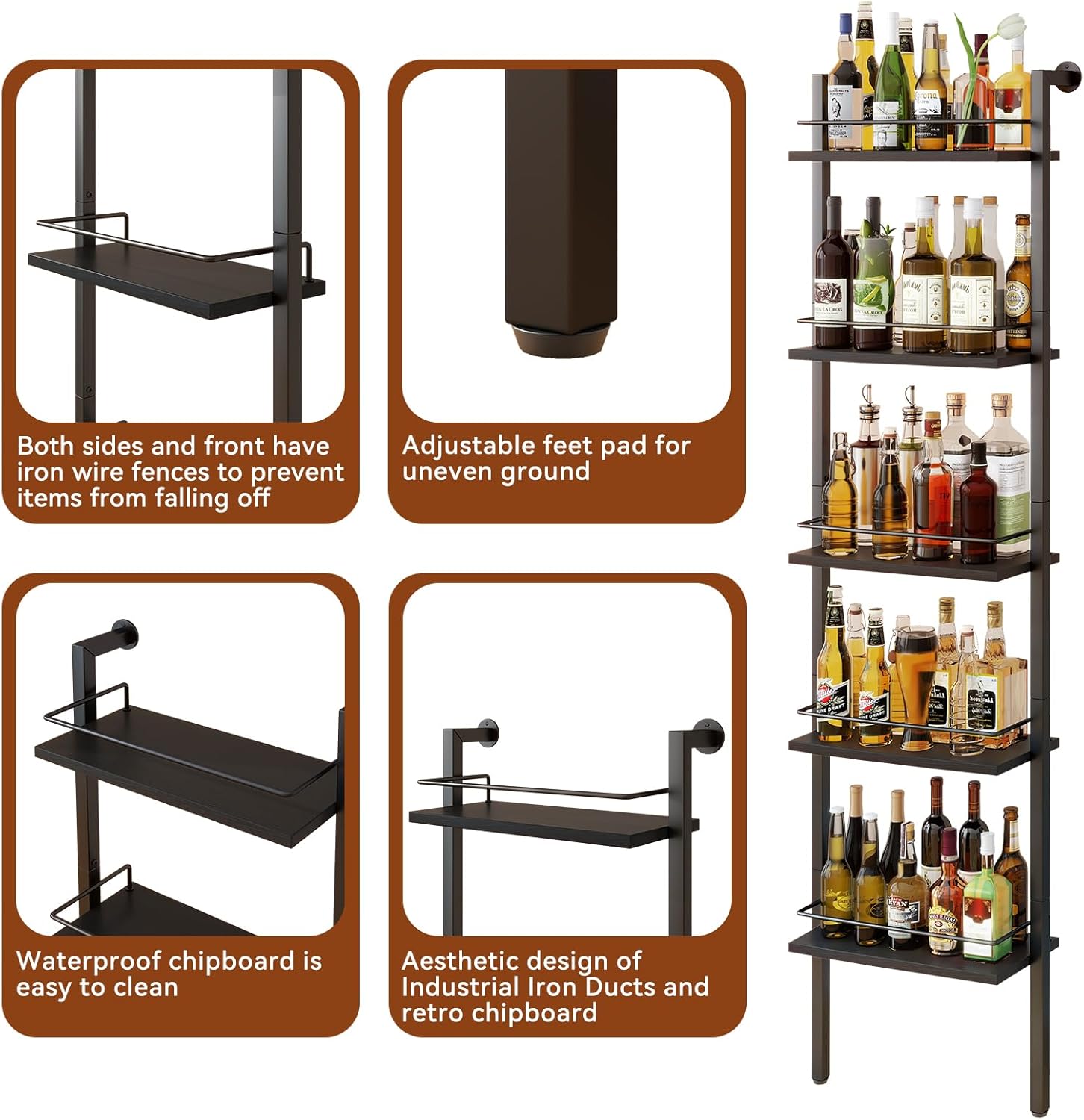 YMYNY 5-Tier Wall-Mounted Wine Rack with Fences Black 1