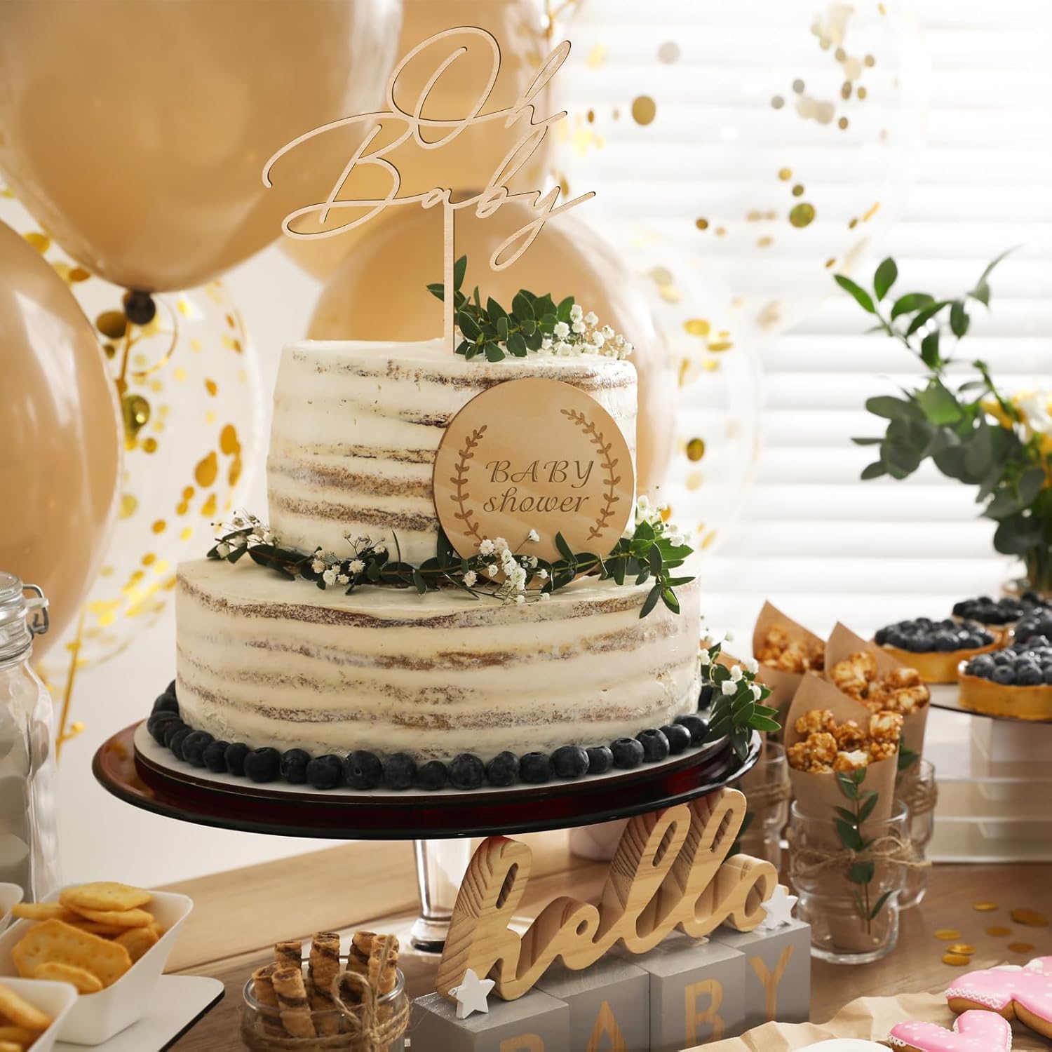 Oh Baby Cake Topper Wood - 6 Inch Baby Shower Decor