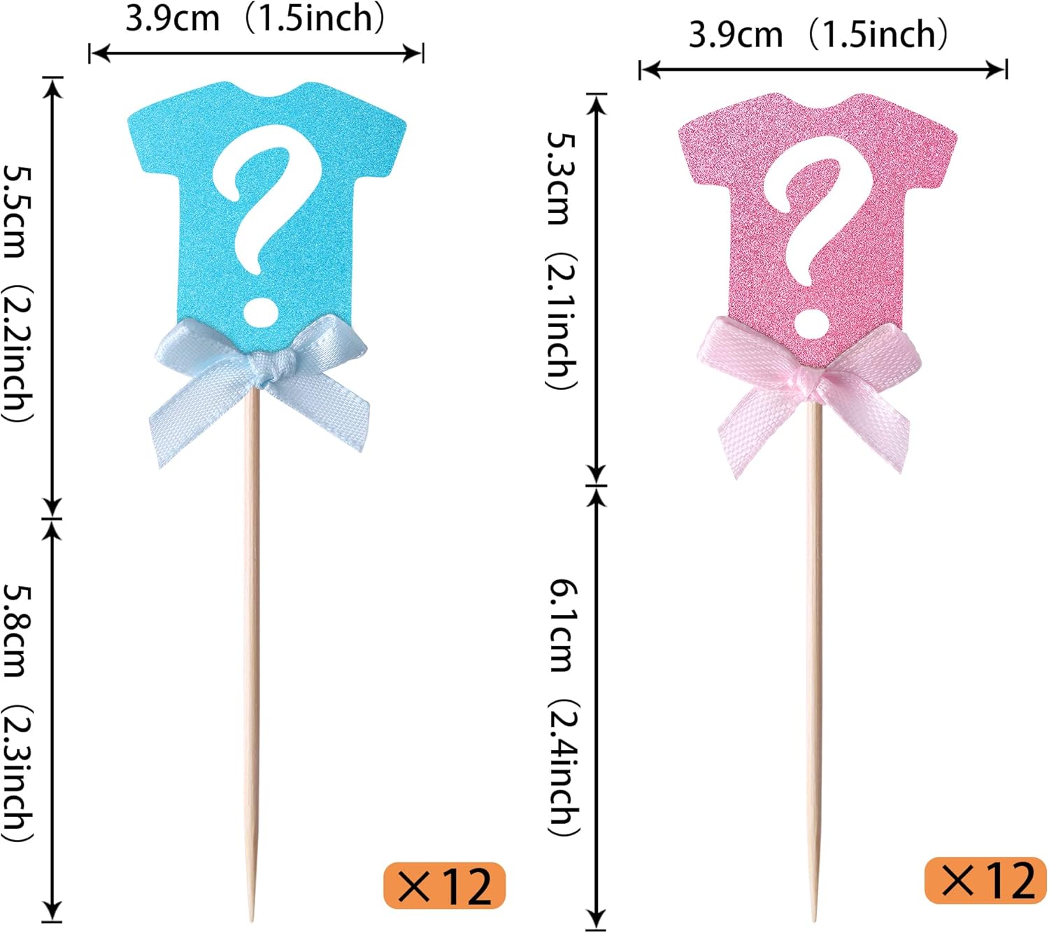 24 Pack Gender Reveal Cupcake Toppers with Glitter