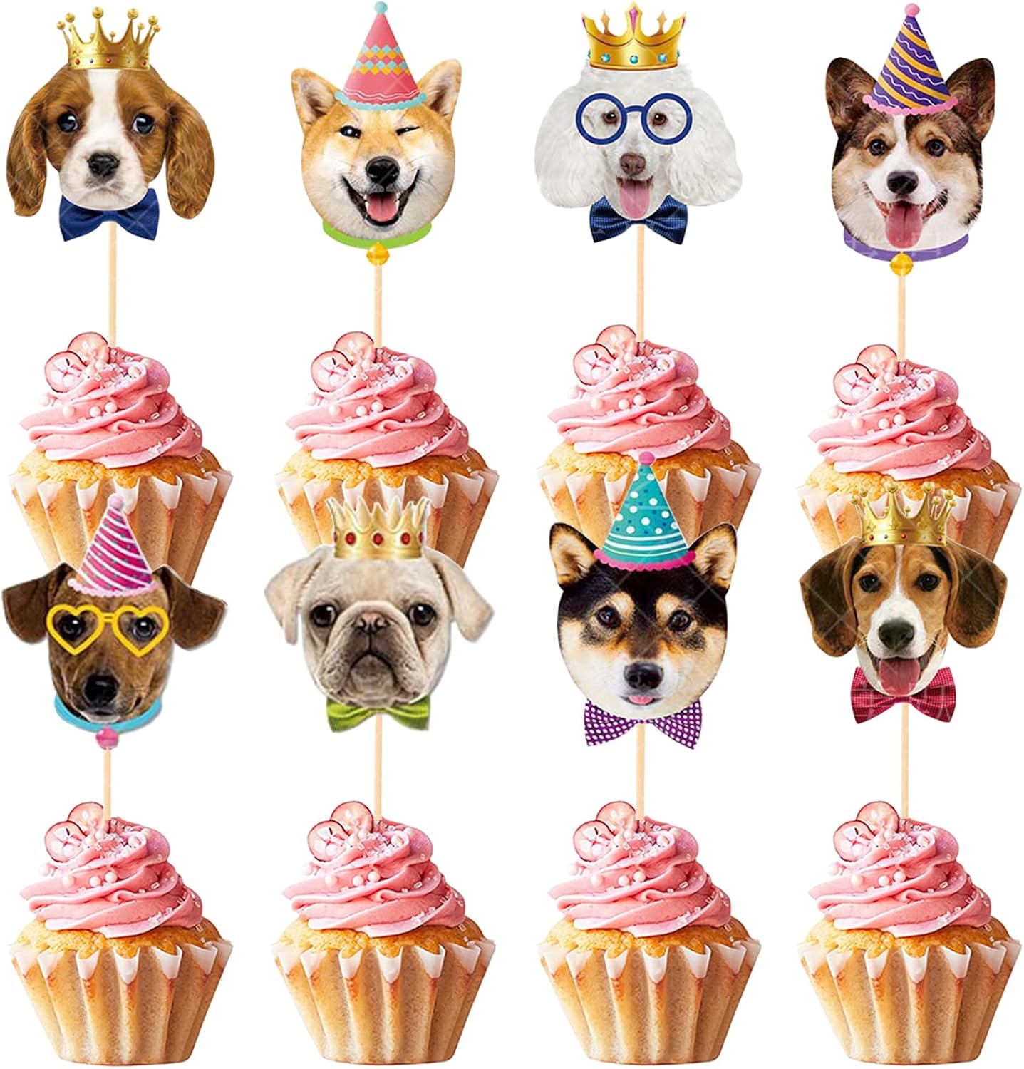 SAMOKA Pet Dog Cupcake Toppers 24PCS Birthday Decorations