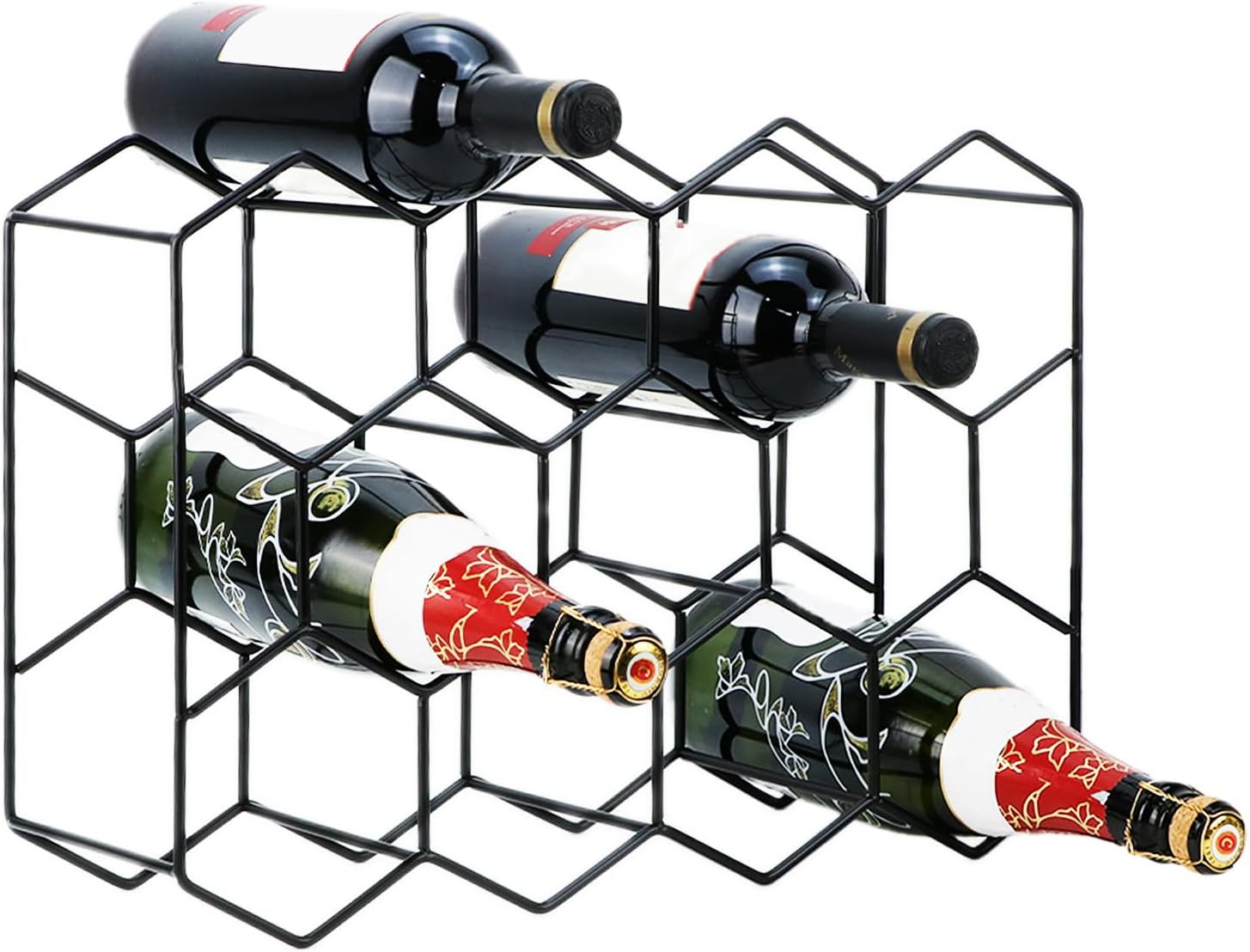 QWORK Modern 14 Bottle Wine Rack 3 Tier Black Metal Stand