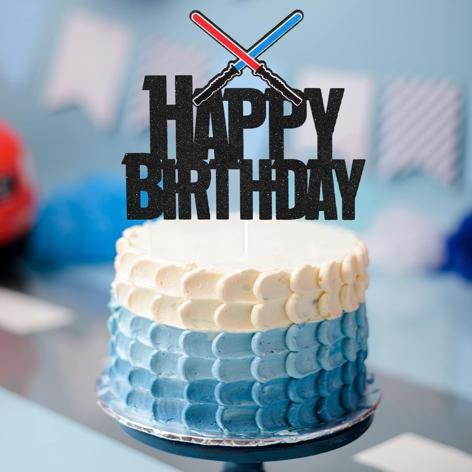 Darth Vader Birthday Cake Topper - Black Glitter Alien War Decor