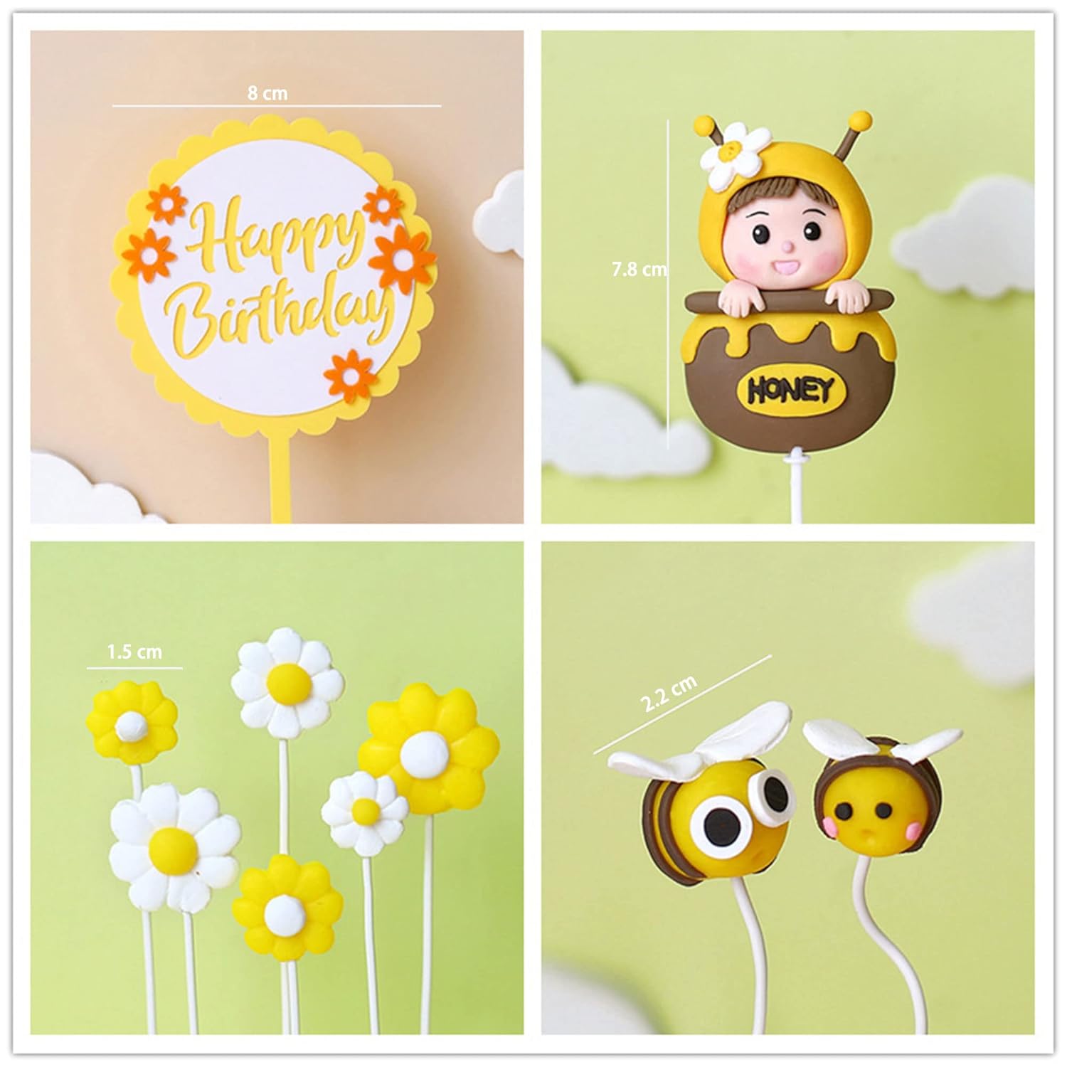Gyufise 11Pcs Bumble Bee Cupcake Toppers for Baby Shower Birthday Parties