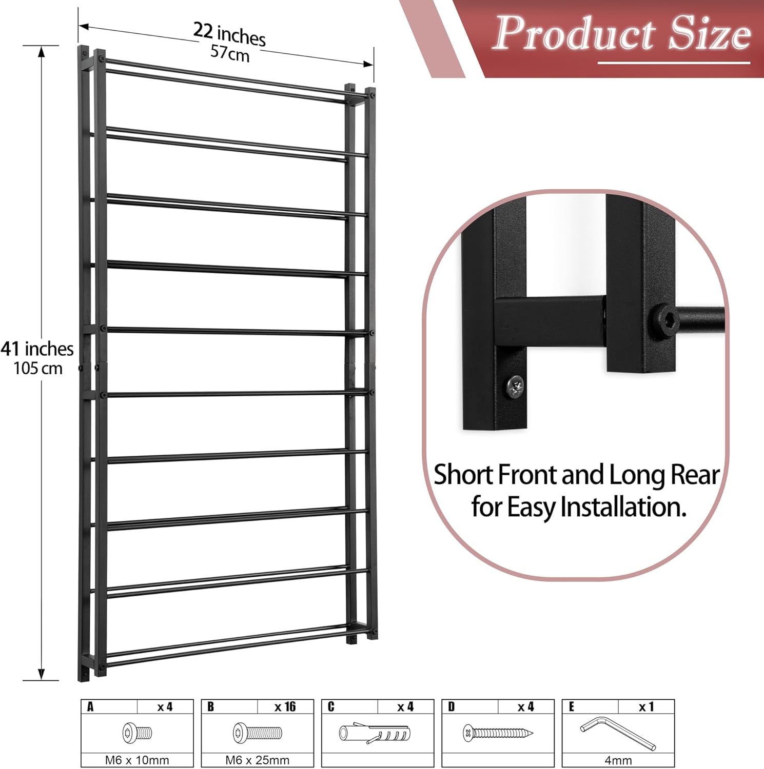 AQAREA 20 Bottle Wall Wine Rack - Black