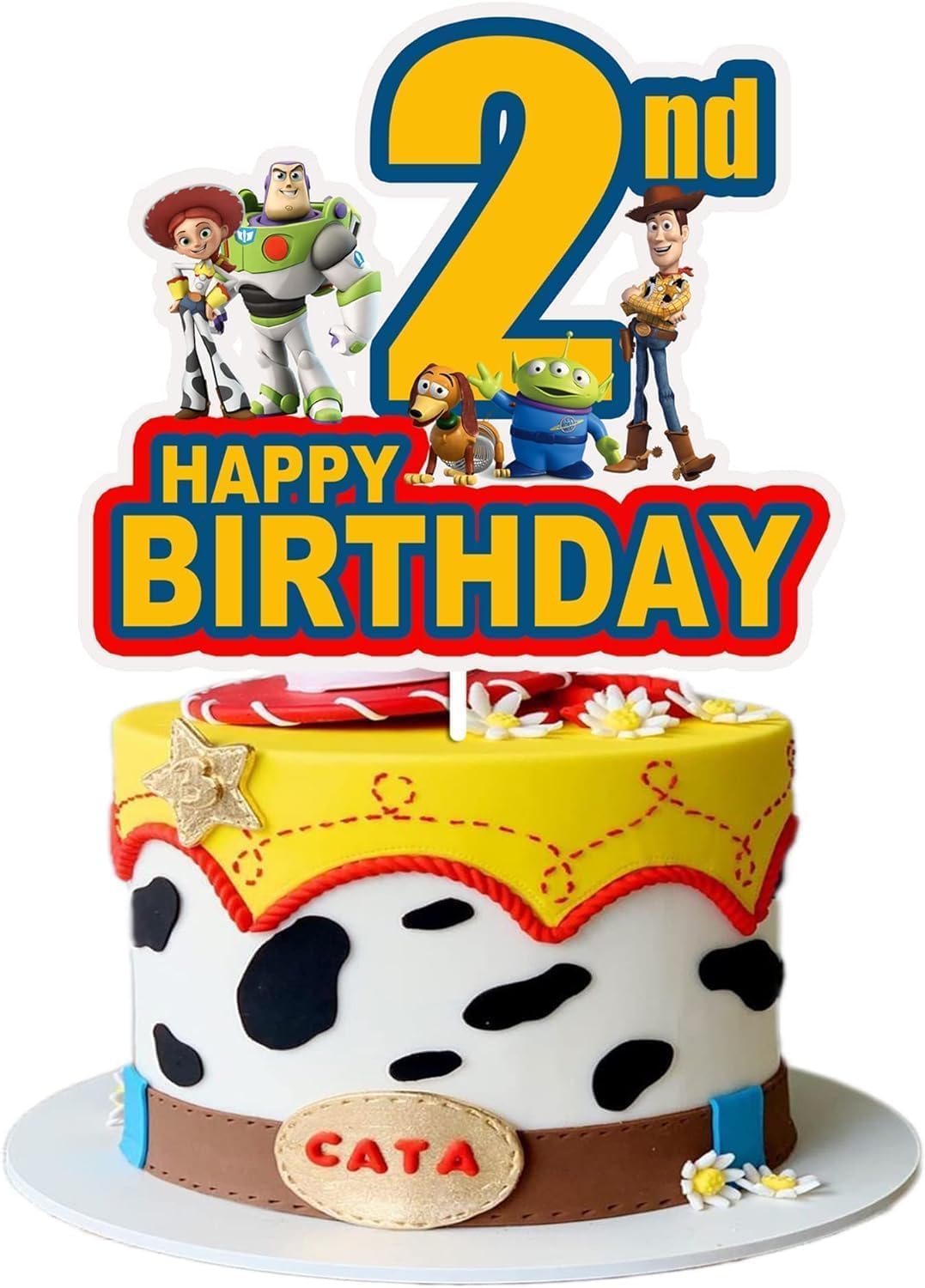 1 Pcs Green Story 2nd Birthday Cake Topper for Boys Girls