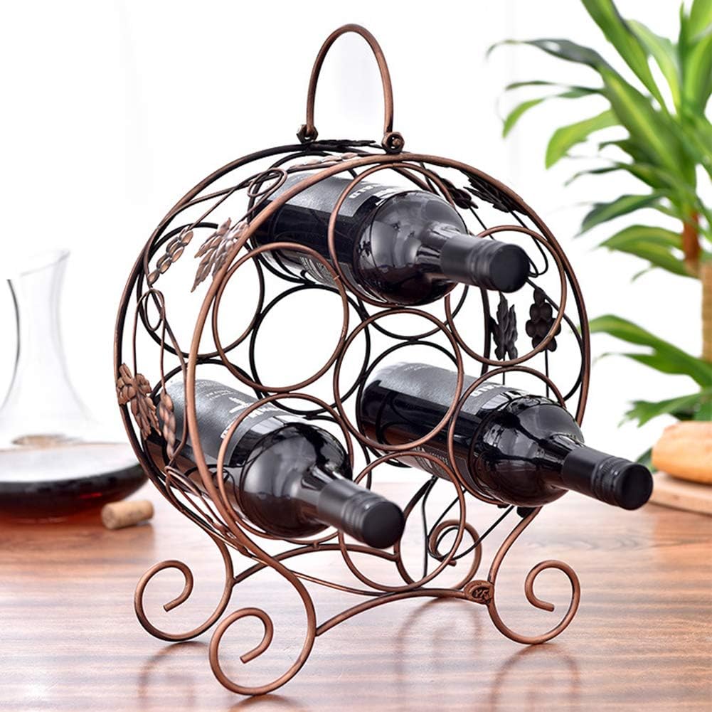 Round Grape Leaf Wine Rack Bronze Rustic Style