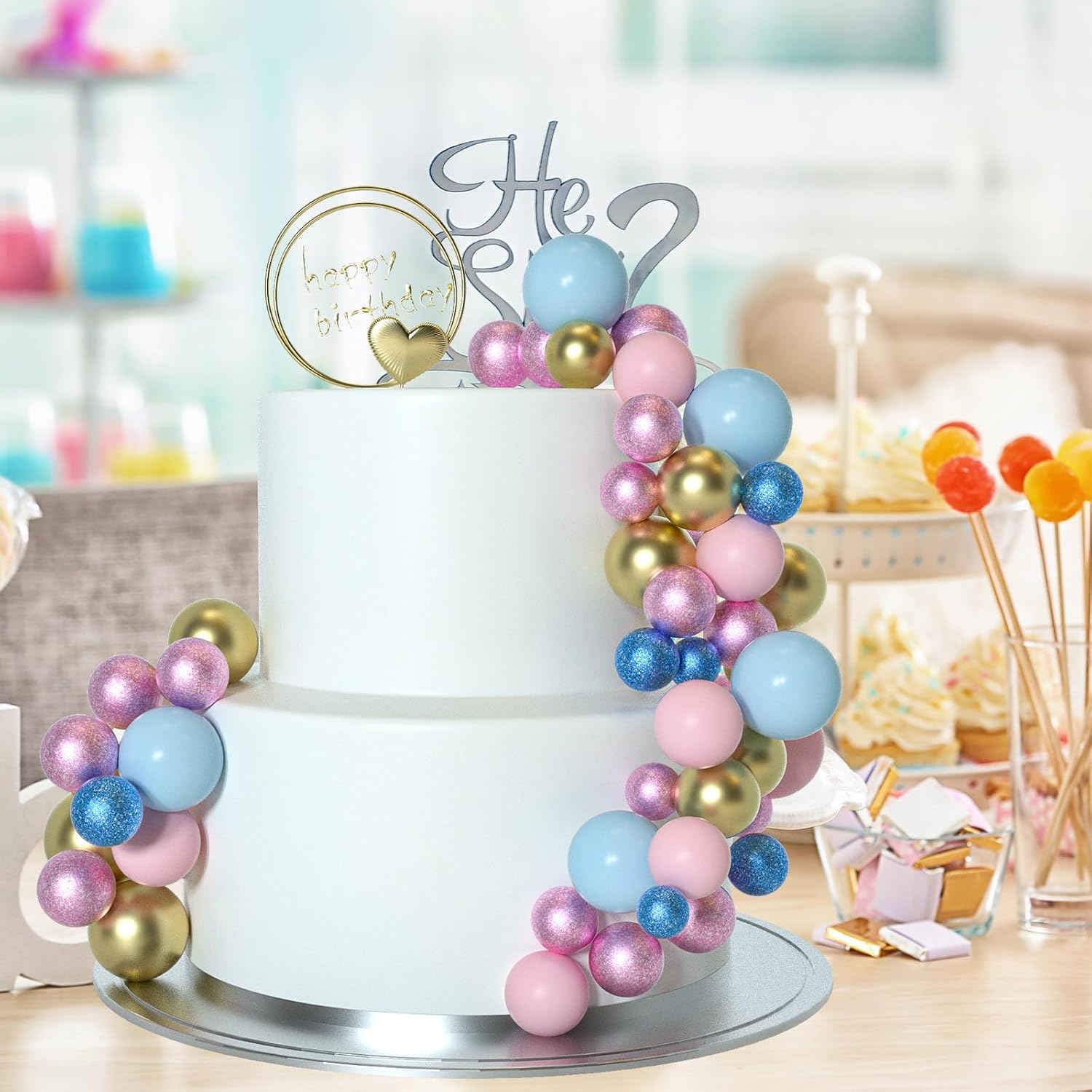 ASTARON 50 Pcs Mini Balloon Cake Topper Sticks Pink Blue Series