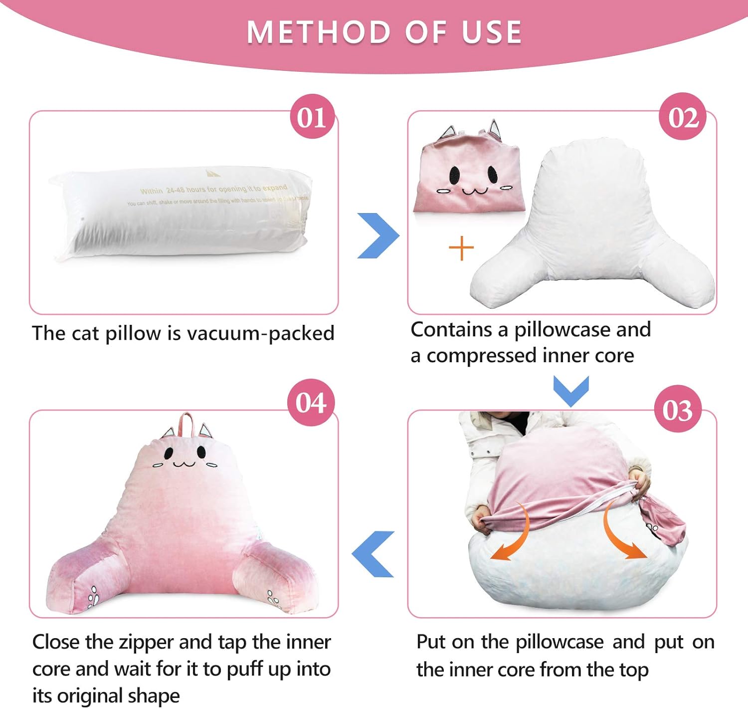 SUNSIDE Kitten Reading Pillow with Memory Foam and Arms
