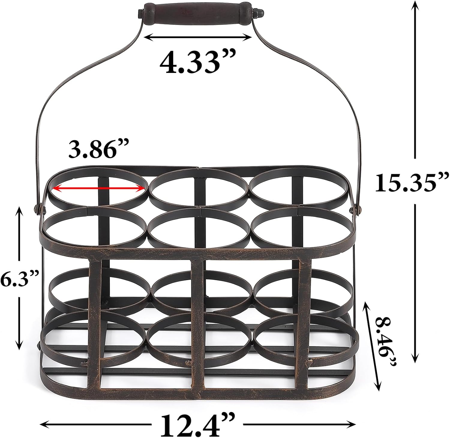 Ironlux 6 Bottle Metal Wine Carrier with Wood Handle 1