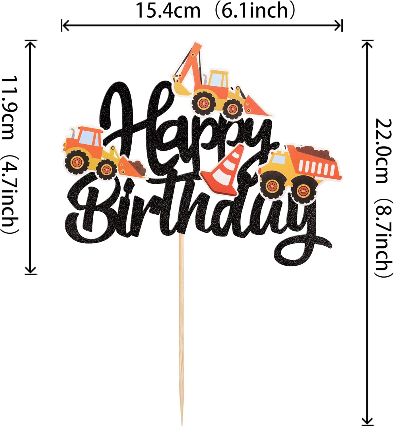 ZHUOWEISM Construction Cake Toppers with Glitter and Bamboo Stick