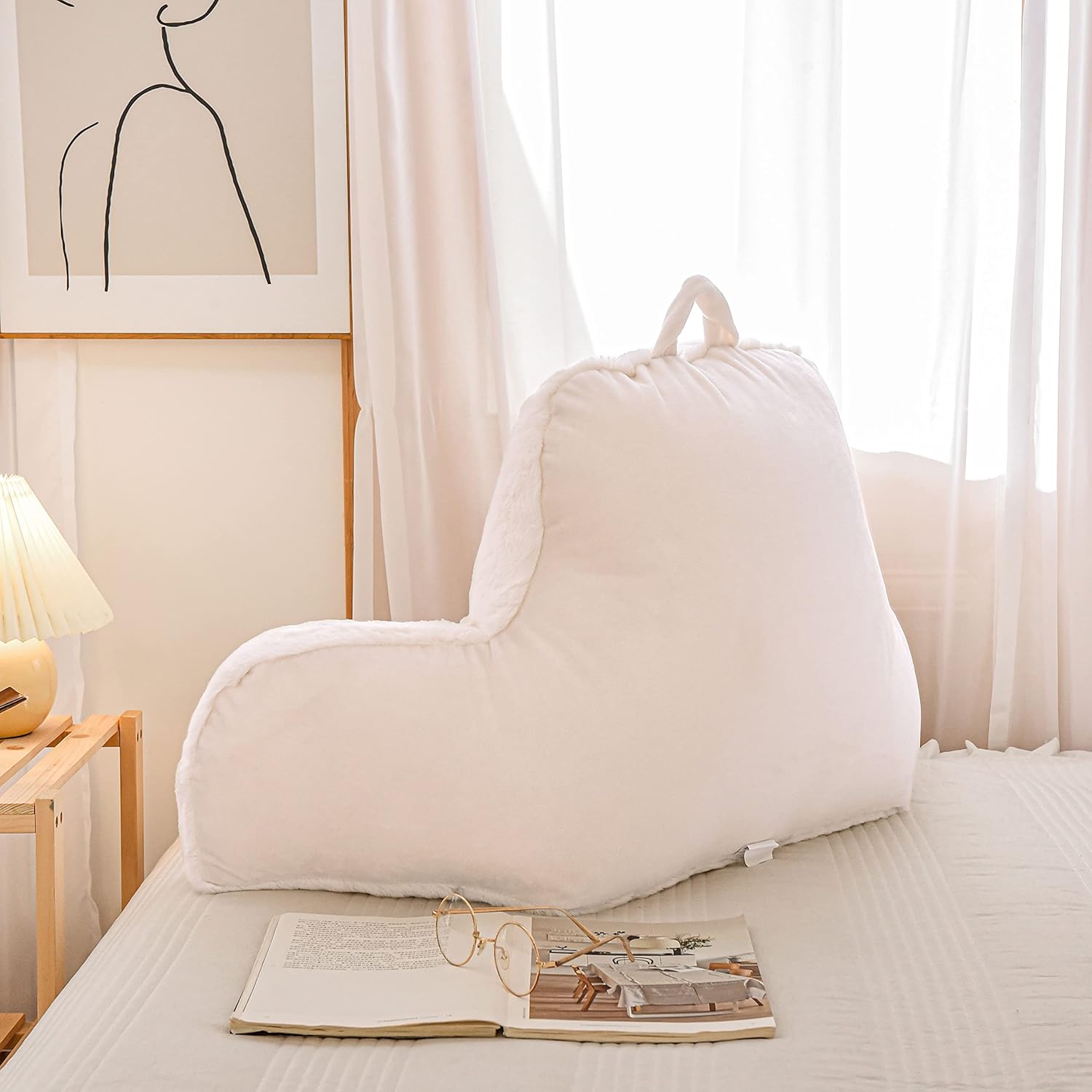 Holawakaka Faux Fur Bed Rest Reading Pillow with Arms