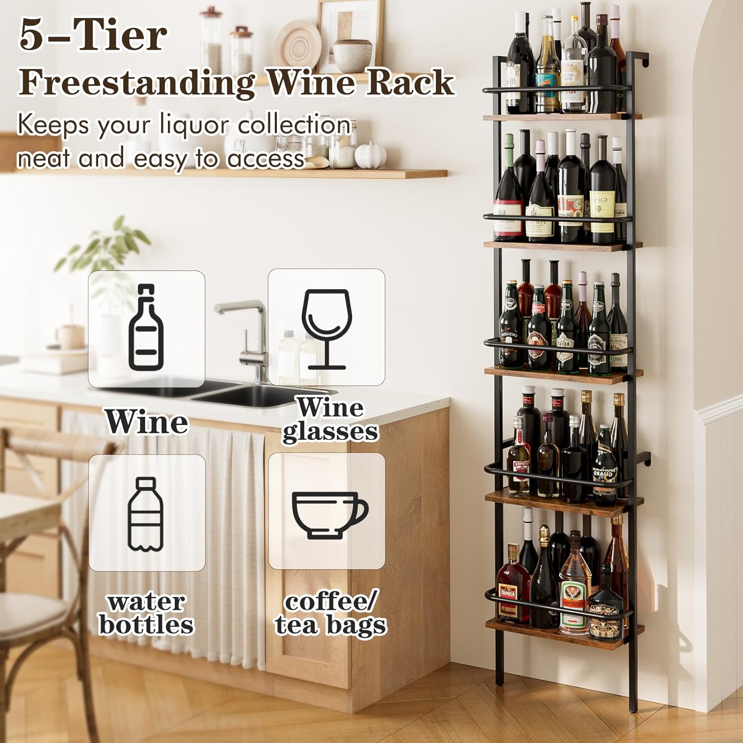 Heakrit 5-Tier Wall-Mounted Wine Rack with Fences