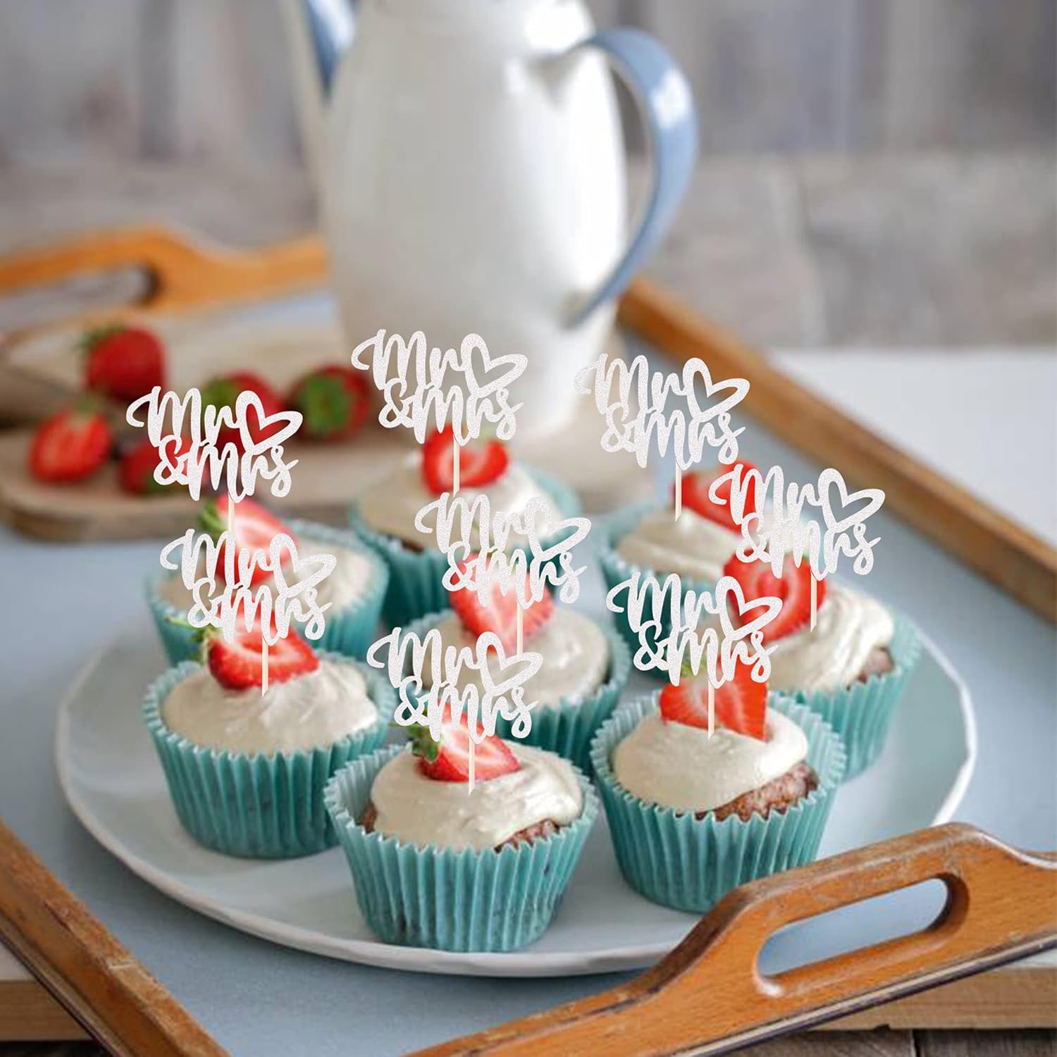 36 PCS Mr Mrs Cupcake Toppers Silver