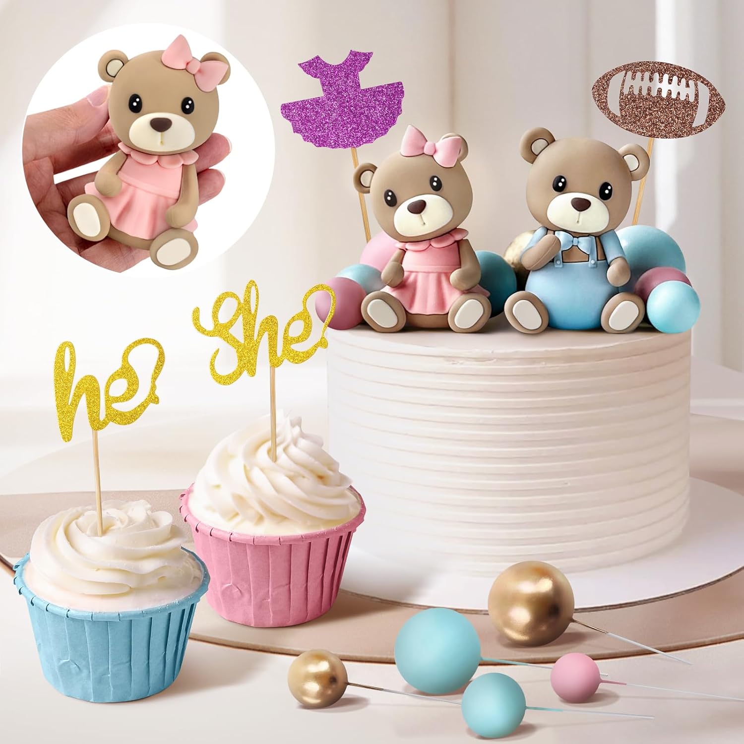 Zafena 34 PCS Gender Reveal Cake Topper Set 1