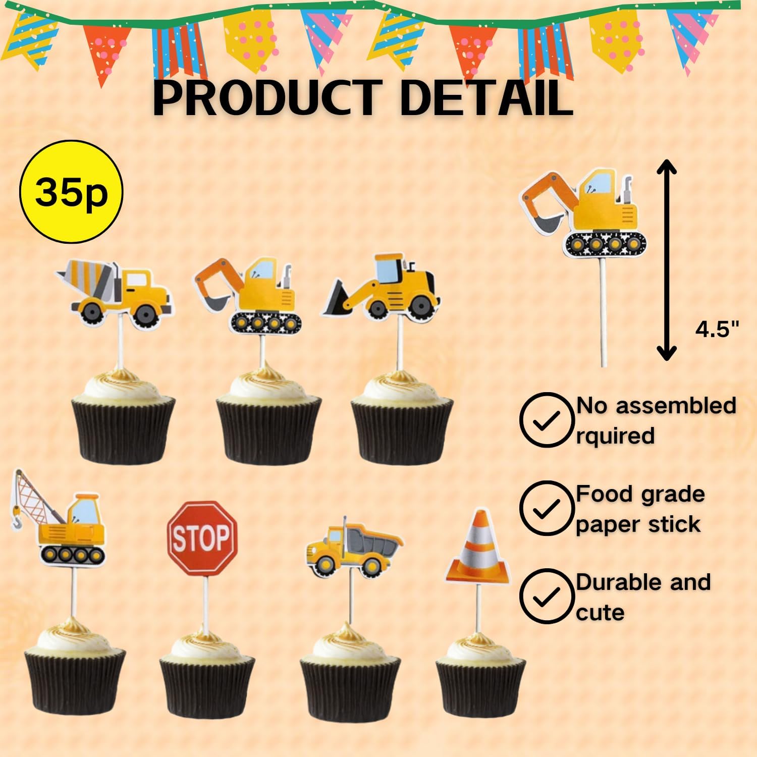 ALISSAR 35-Pack Non-Edible Cupcake Toppers