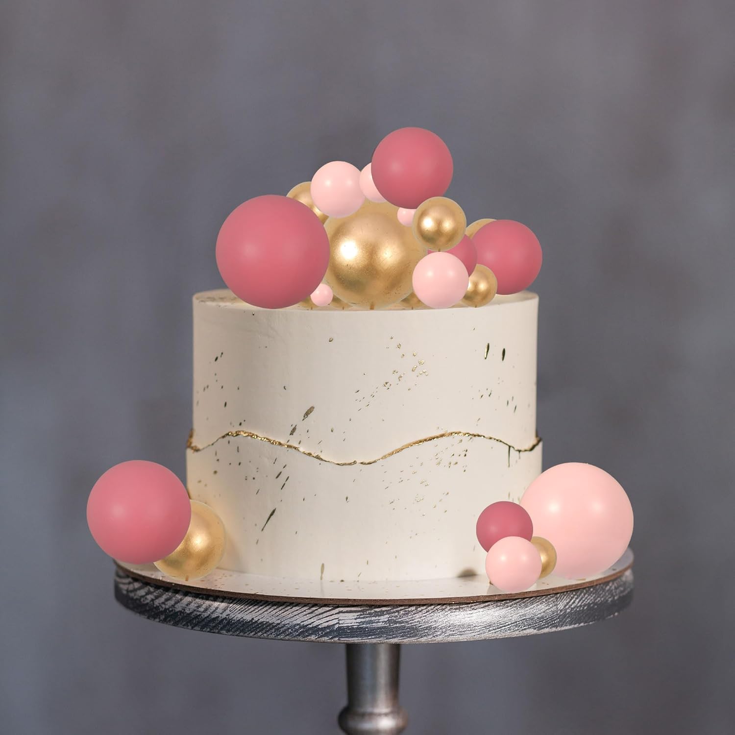 Gyufise 30Pcs Pink Gold Ball Cake Toppers
