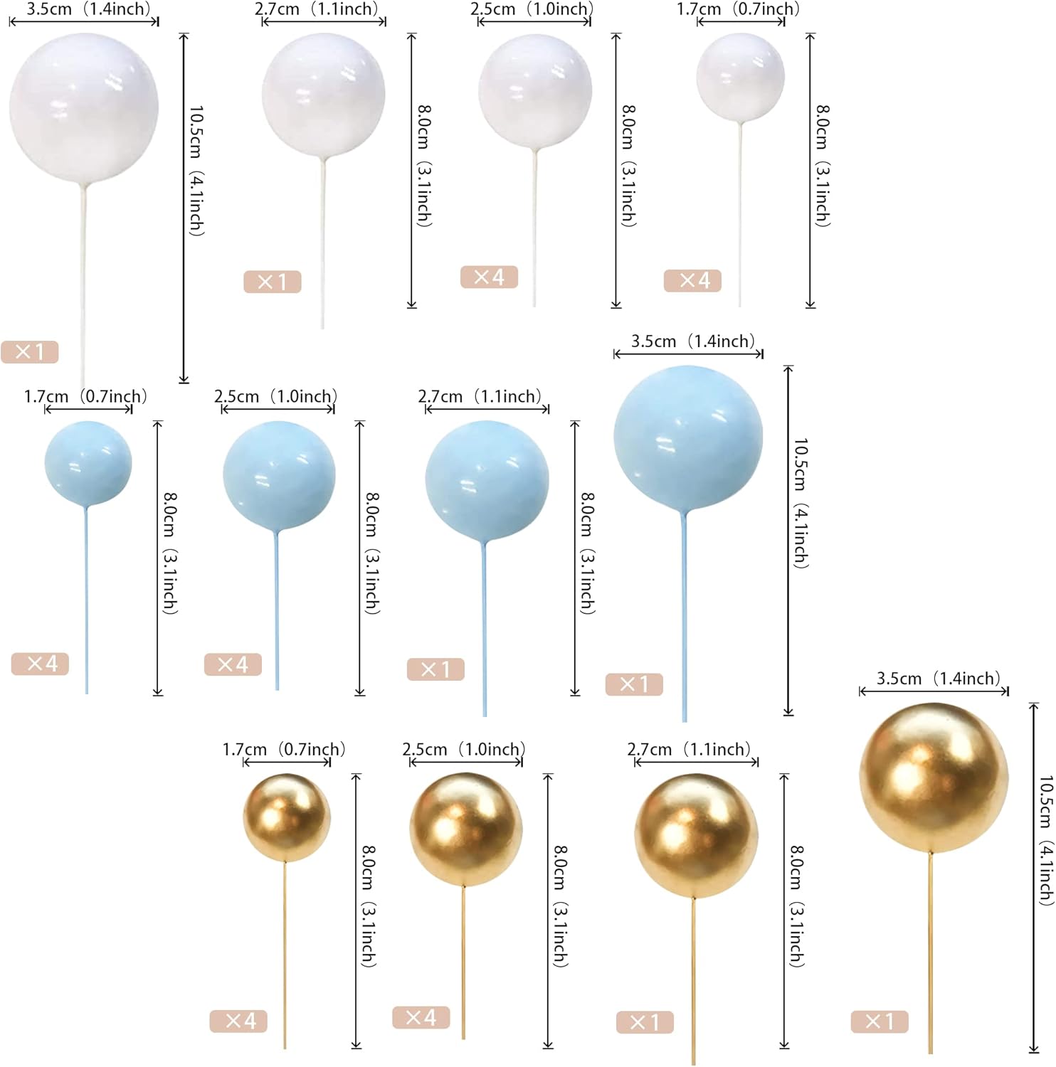 ZHUOWEISM 24 PCS Colorful Foam Ball Cake Toppers