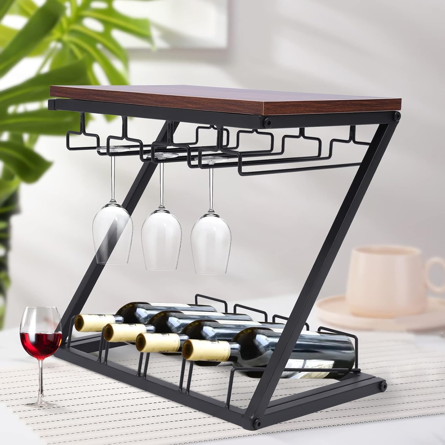 CeRaBuRET Wine Rack with 4 Bottles 8-12 Glasses Holder
