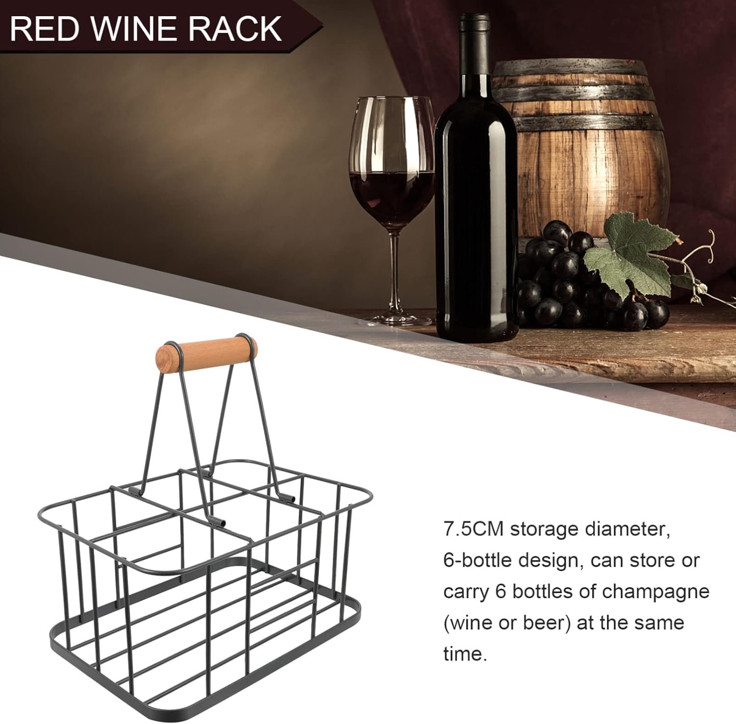 Zerodeko 6-Bottle Wine Holder with Stable Base