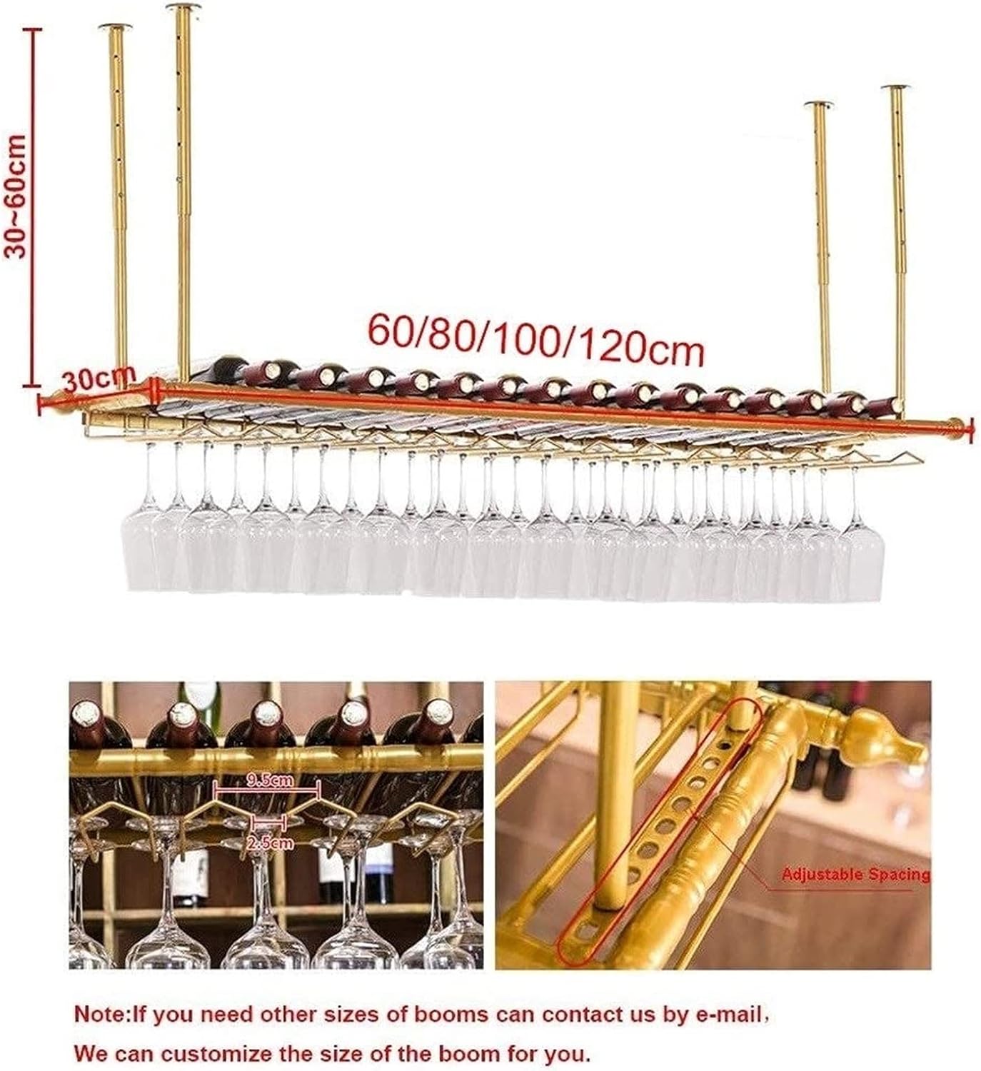 KOHARA Adjustable Wall Wine Rack with Glass Holder