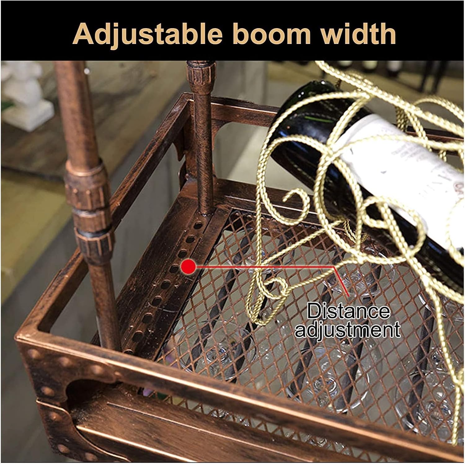 ALDEPO Wine Rack Ceiling Holder Rustic Style Stainless Steel 60cm Storage Shelf