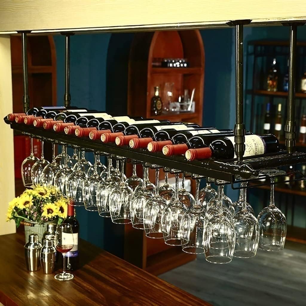 Wall-Mounted Wine Rack with Adjustable Height and Glass Holder