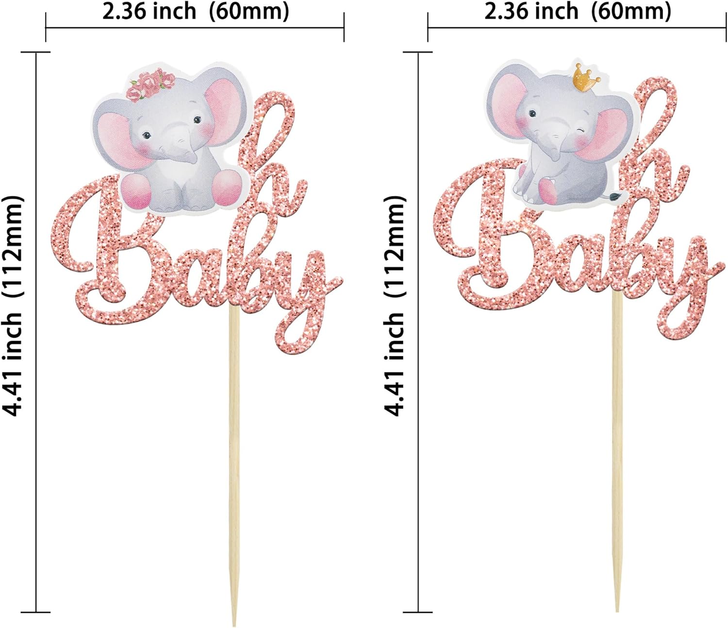 Gyufise 24Pcs Pink Elephant Cupcake Toppers