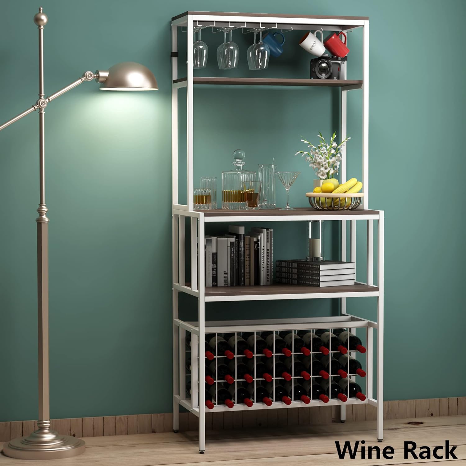 Loyaltaling 5 Tier Freestanding Wine Rack with Glass Holder