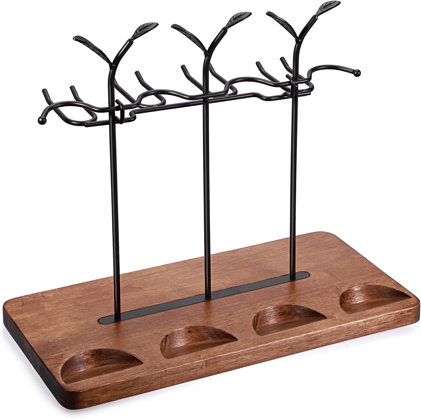 Laxioriew Wood Wine Bottle Holder for 4 Bottles and 4 Glasses