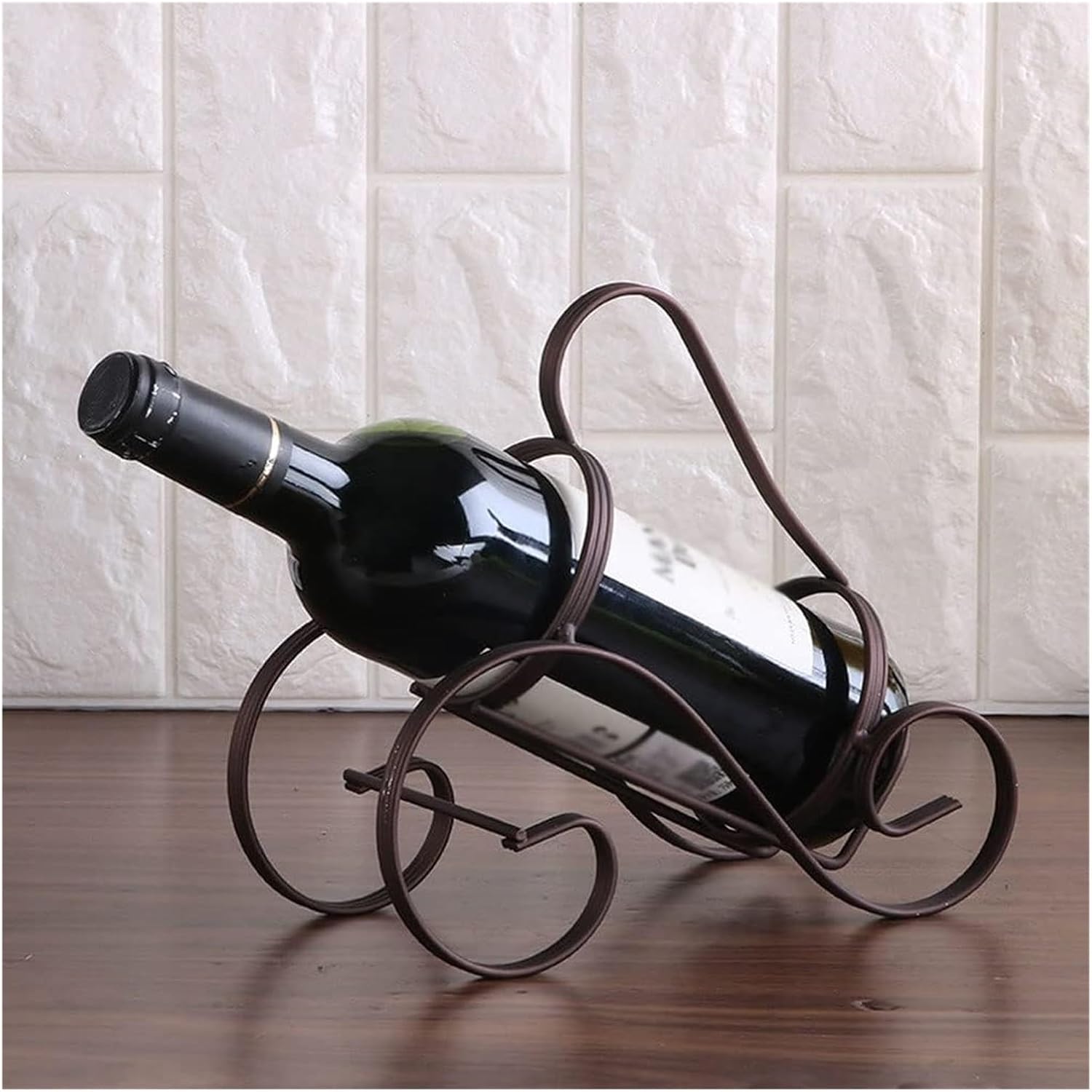 Freestanding S-Shaped Wine Rack with Wrought Iron Design