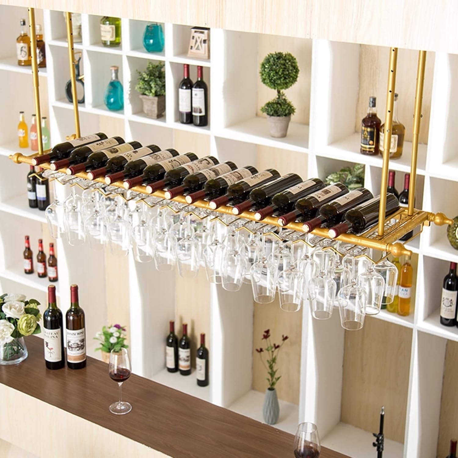 KOHARA Adjustable Wall Wine Rack with Glass Holder
