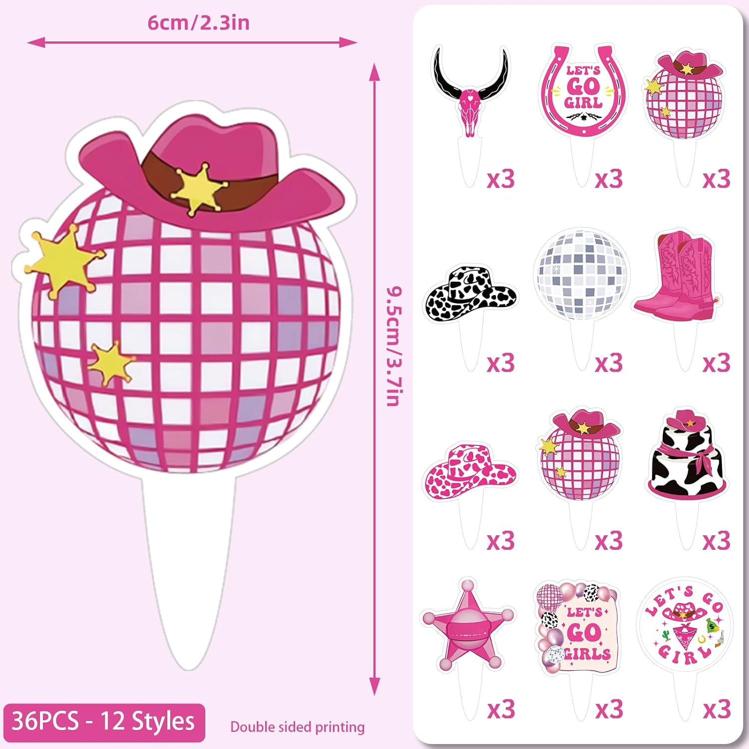 Yoomod 36PCS Pink Cowgirl Cupcake Toppers