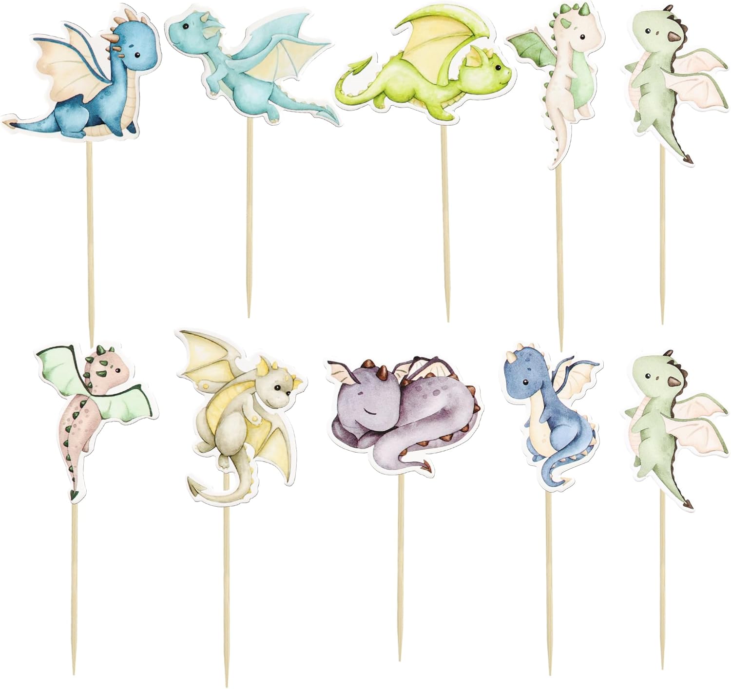 Ephlyn 36Pcs Dragon Cupcake Toppers for Birthday Party