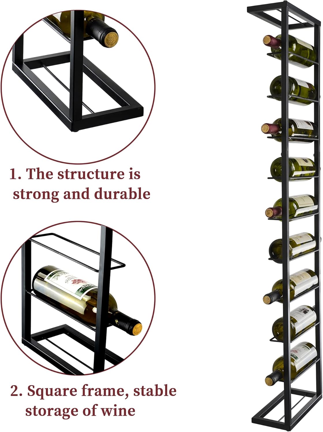 YANGSHUO Wall-Mounted Wine Rack for 10 Bottles - 4ft Vertical Organizer