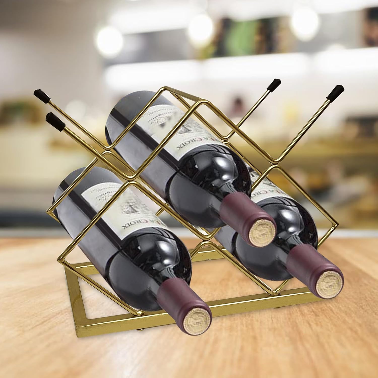 Nu Steel 5 Bottles Tabletop Wine Holder with Gold Finish