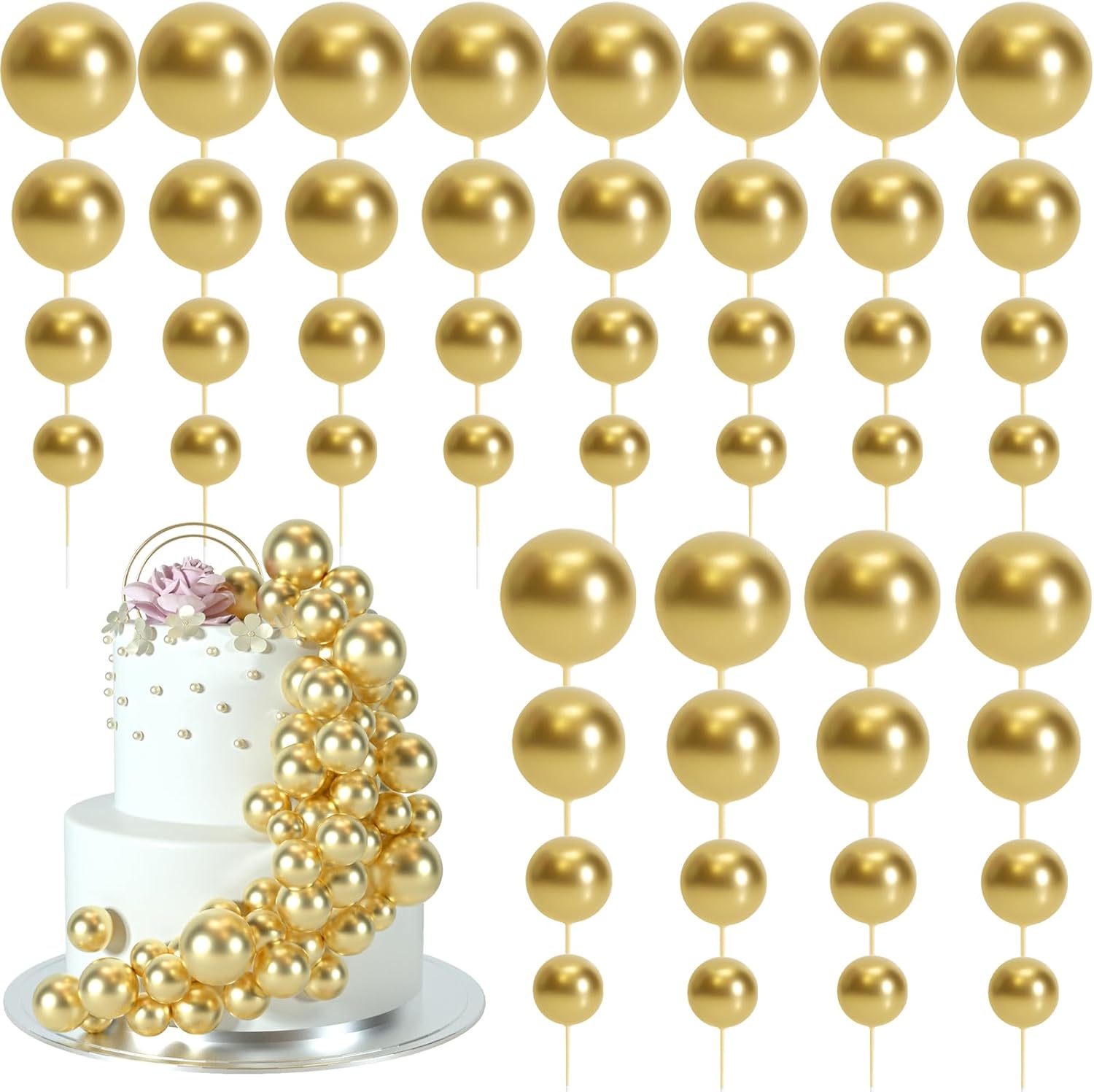 BOUBONI 48 Pcs Gold Cake Topper Decorations