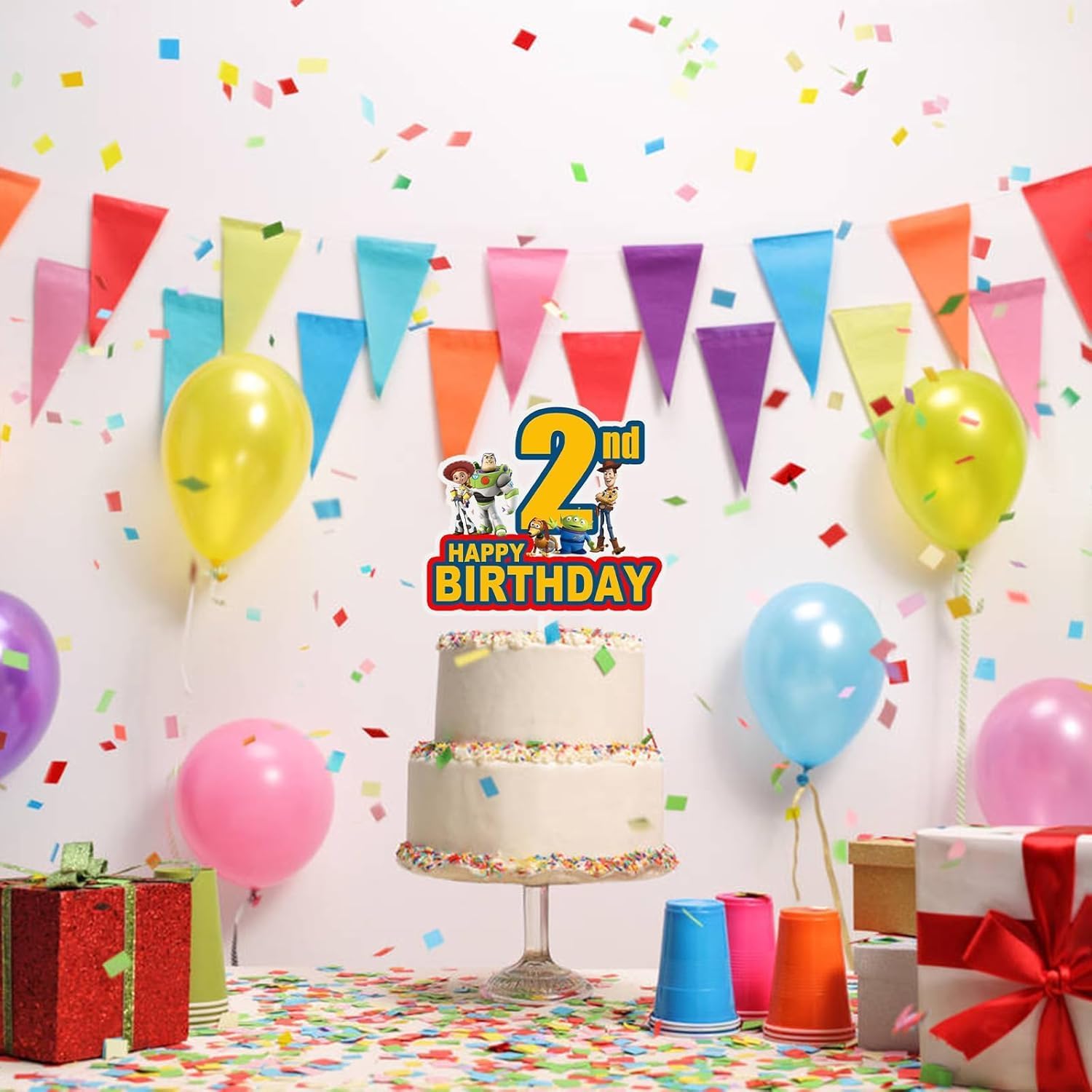 1 Pcs Green Story 2nd Birthday Cake Topper for Boys Girls