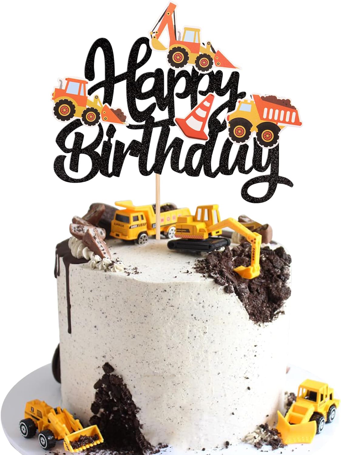 ZHUOWEISM Construction Cake Toppers with Glitter and Bamboo Stick