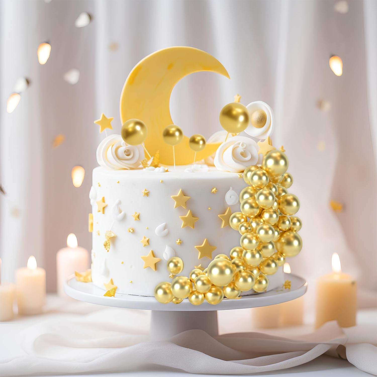 BOUBONI 48 Pcs Gold Cake Topper Decorations